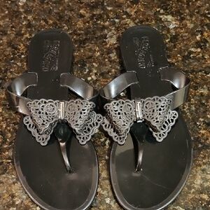 Salvatore Ferragamo Black Sandals with Lace Detail